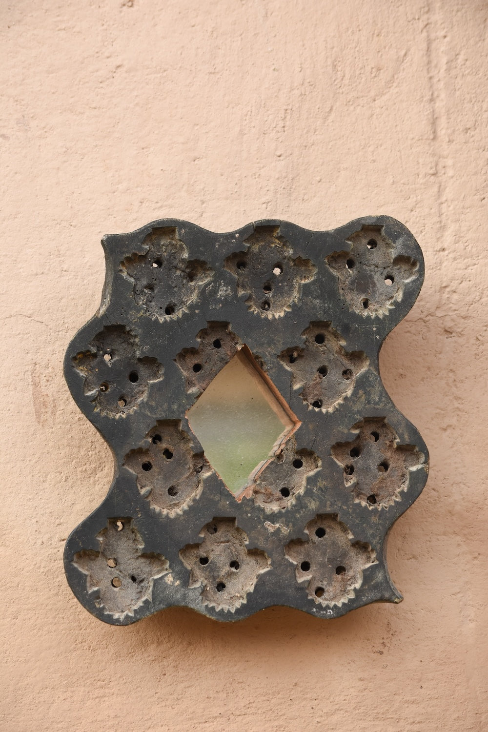 Ekaurr Print Block Mirror Cluster Set of 4 – repurposed vintage hand-carved Indian printing blocks with inset mirrors, rustic wall gallery