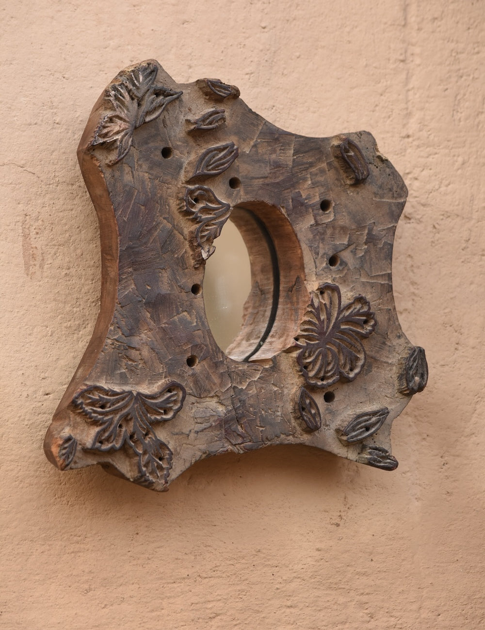 Ekaurr Print Block Mirror Cluster styled as a wall gallery – four assorted carved wood mirrors in varied shapes and sizes