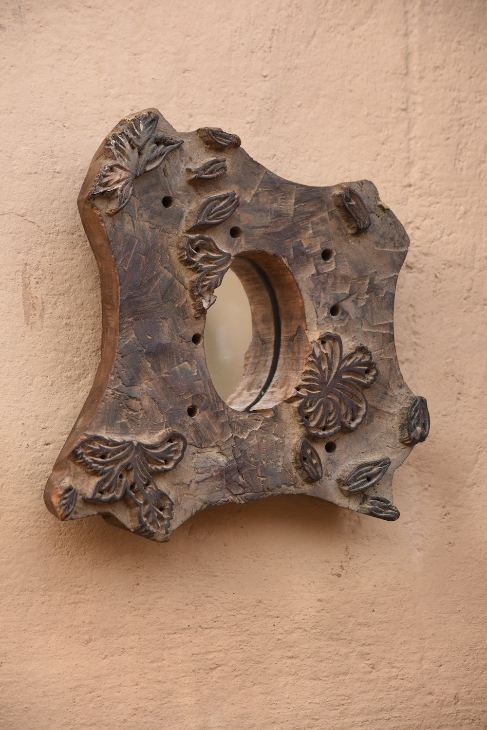 Ekaurr Print Block Mirror Cluster styled as a wall gallery – four assorted carved wood mirrors in varied shapes and sizes