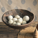 Ekaurr Printing Block Cladded Iron Bowl on iron stand – front view showing vintage wooden block cladding with traditional carved patterns