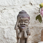 Ekaurr Quiet Thinker handcrafted ceramic monk figurine in a contemplative seated thinking pose, artisan spiritual home decor sculpture for shelves and meditation corners