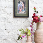 Ekaurr Radha Krishna Eternal Melody framed wall art depicting Radha and Krishna in a devotional composition with Krishna playing the flute set in a black frame with olive mount, spiritual home decor for altars and living rooms