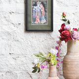 Ekaurr Radha Krishna Eternal Melody framed wall art depicting Radha and Krishna in a devotional composition with Krishna playing the flute set in a black frame with olive mount, spiritual home decor for altars and living rooms