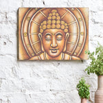 Ekaurr Radiant Stillness painting with a luminous meditative composition in warm gold and amber tones evoking inner calm and stillness, handcrafted canvas art for living rooms meditation corners and mindful home interiors