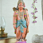 Ekaurr Rama Dharma Lord Rama hand-painted vintage idol in peach and blue tones holding bow, traditional Indian devotional figurine for pooja spaces and home decor