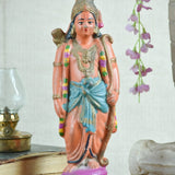 Ekaurr Rama Dharma Lord Rama hand-painted vintage idol in peach and blue tones holding bow, traditional Indian devotional figurine for pooja spaces and home decor