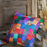 Ekaurr Rangrez Cushion Cover handcrafted 18x18 inch cushion cover with a rich dyer-inspired multicolour design in vibrant Indian textile tones, artisan cushion cover for sofas and heritage-inspired home styling