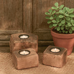 Ekaurr Set of 3 Reclaimed Wood Block Tea Light Holders – handcrafted with natural grain and vintage character