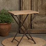 Ekaurr Reclaimed Wood Picnic Table with folding iron base and detachable plank top, knock-down portable table for indoor and outdoor use