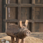 Ekaurr Reclaimed Wood Piggy Decor handcrafted vintage reclaimed wood pig-shaped decorative figurine with rustic earthy finish, artisan animal accent for shelves and home styling