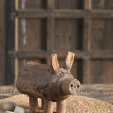 Ekaurr Reclaimed Wood Piggy Decor handcrafted vintage reclaimed wood pig-shaped decorative figurine with rustic earthy finish, artisan animal accent for shelves and home styling