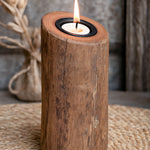 Ekaurr Reclaimed Wood Tapered Tea Light Holder single handcrafted solid reclaimed wood tapered candle holder in natural earthy finish, rustic artisan candle stand for dining tables and home styling