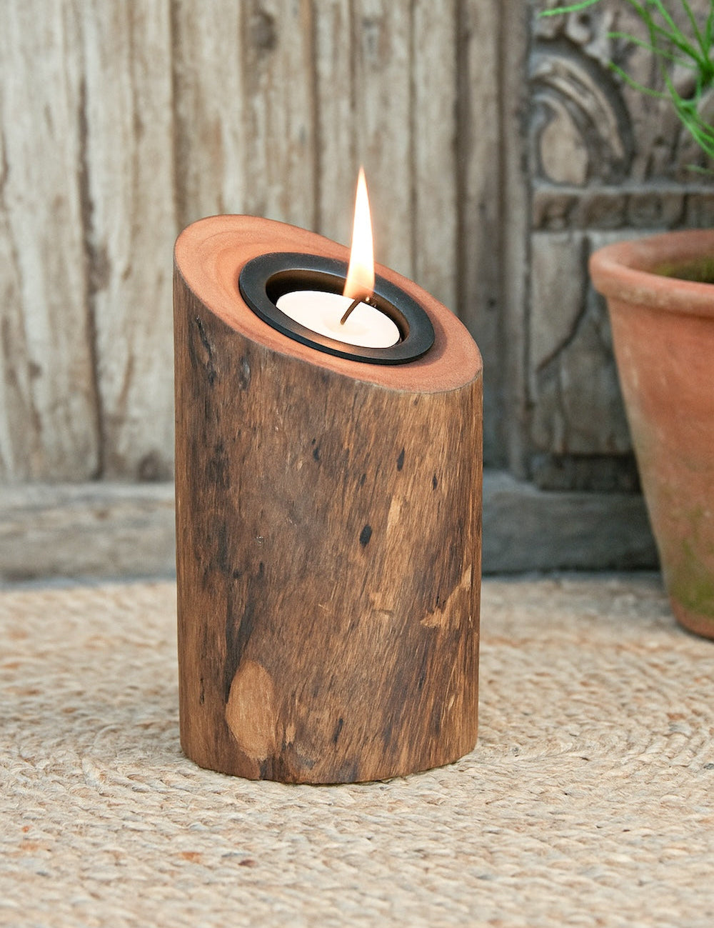 Ekaurr Reclaimed Wood Tapered Tea Light Holders set of handcrafted solid reclaimed wood tapered candle holders in natural earthy finish, rustic artisan candle stand set for dining tables and home decor