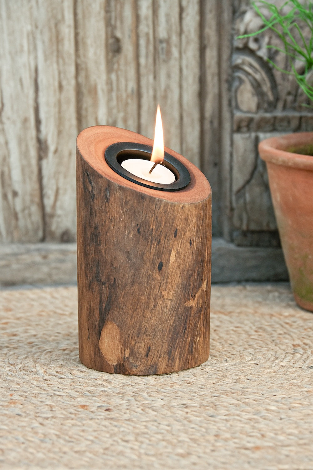 Ekaurr Reclaimed Wood Tapered Tea Light Holders set of handcrafted solid reclaimed wood tapered candle holders in natural earthy finish, rustic artisan candle stand set for dining tables and home decor