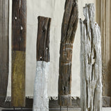 Ekaurr Reclaimed Wood Totem Sculpture on Iron Base – brass-dipped weathered wood abstract totem, 45–60 inch tall sculptural home decor accent