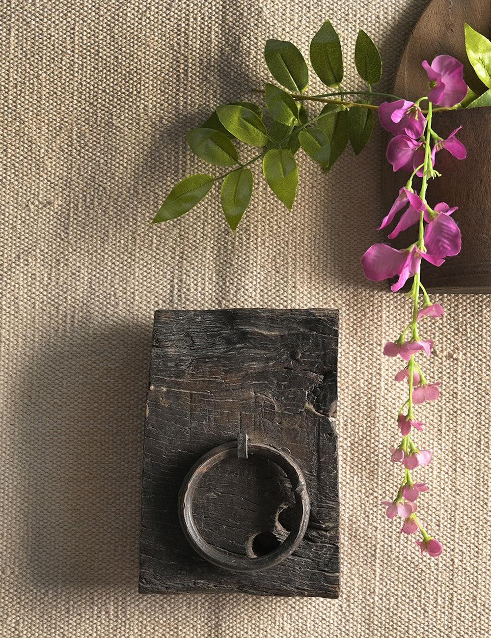 Ekaurr Reclaimed Wood Towel Hanger with antique iron ring, handcrafted rustic wall hook for towels, scarves or bags in bathroom, entryway or hallway