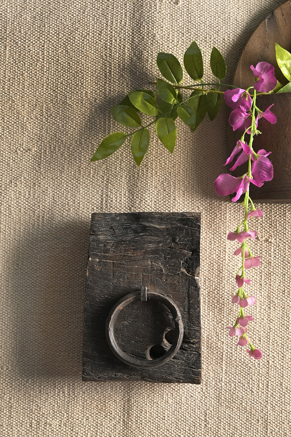 Ekaurr Reclaimed Wood Towel Hanger with antique iron ring, handcrafted rustic wall hook for towels, scarves or bags in bathroom, entryway or hallway