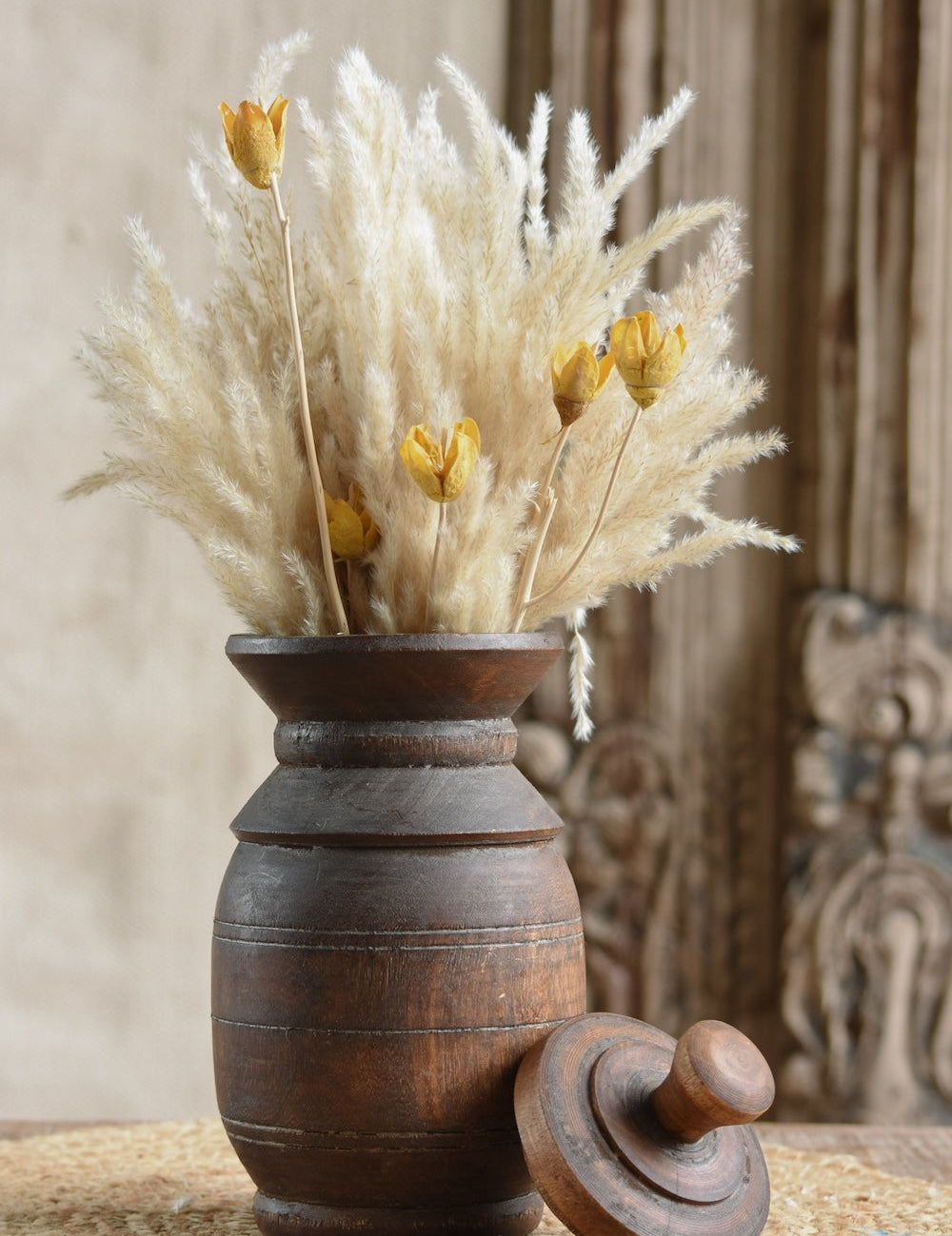 Ekaurr Reclaimed Wood Vase with Openable Lid – handcrafted reclaimed wood jar with removable lid, dual-use as decorative vase and functional storage for candies or trinkets