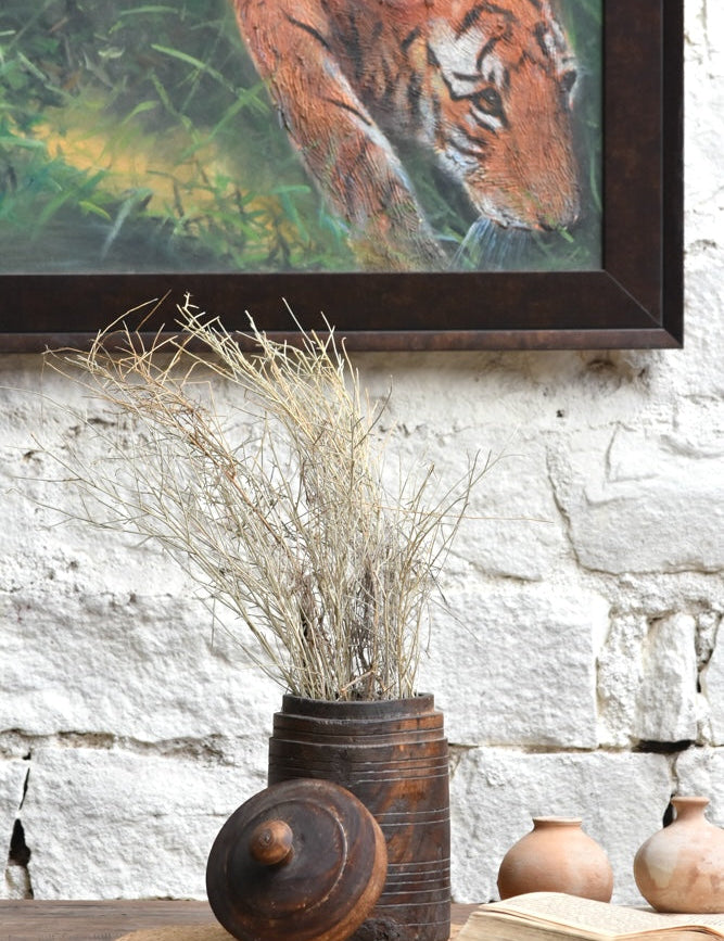 Ekaurr Reclaimed Wooden Jar with Lid handcrafted from upcycled wood with fitted wooden lid, rustic artisan storage jar for dry goods, cotton or desk accessories