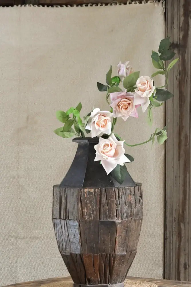 Ekaurr Reclaimed Wooden Sliver Vase handcrafted from upcycled reclaimed wood in a slim sliver profile, minimalist rustic decorative vase for dried stems or shelf styling