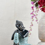 Ekaurr Resting Buddha handcrafted ceramic figurine in a reclined resting pose, artisan spiritual home decor sculpture for shelves, consoles and meditation spaces