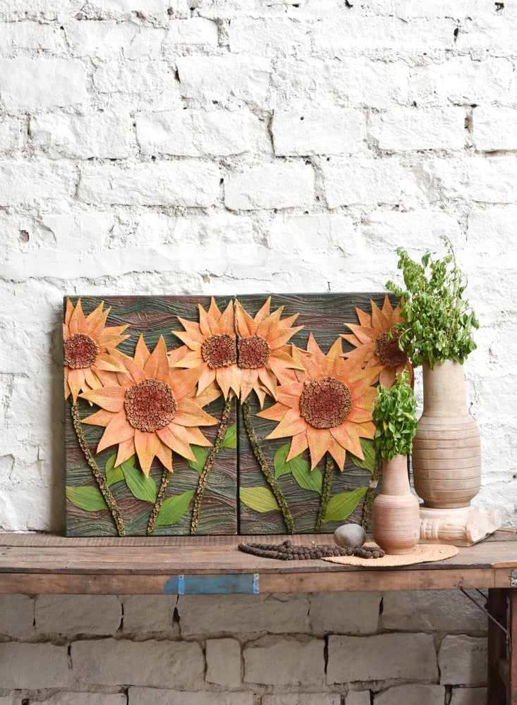 Ekaurr Ritu Surya wall art with a seasonal sun-inspired composition drawing from Indian seasonal and solar symbolism in warm gold and earthy tones, handcrafted home decor for living rooms and culturally inspired interiors