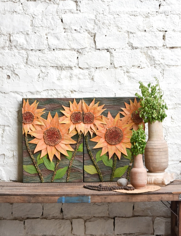 Ekaurr Ritu Surya wall art with a seasonal sun-inspired composition drawing from Indian seasonal and solar symbolism in warm gold and earthy tones, handcrafted home decor for living rooms and culturally inspired interiors