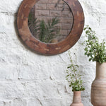 Ekaurr Round Mirror Frame handcrafted circular wall mirror with a reclaimed or artisan frame in natural rustic finish, decorative home mirror for entryways living rooms and statement wall styling