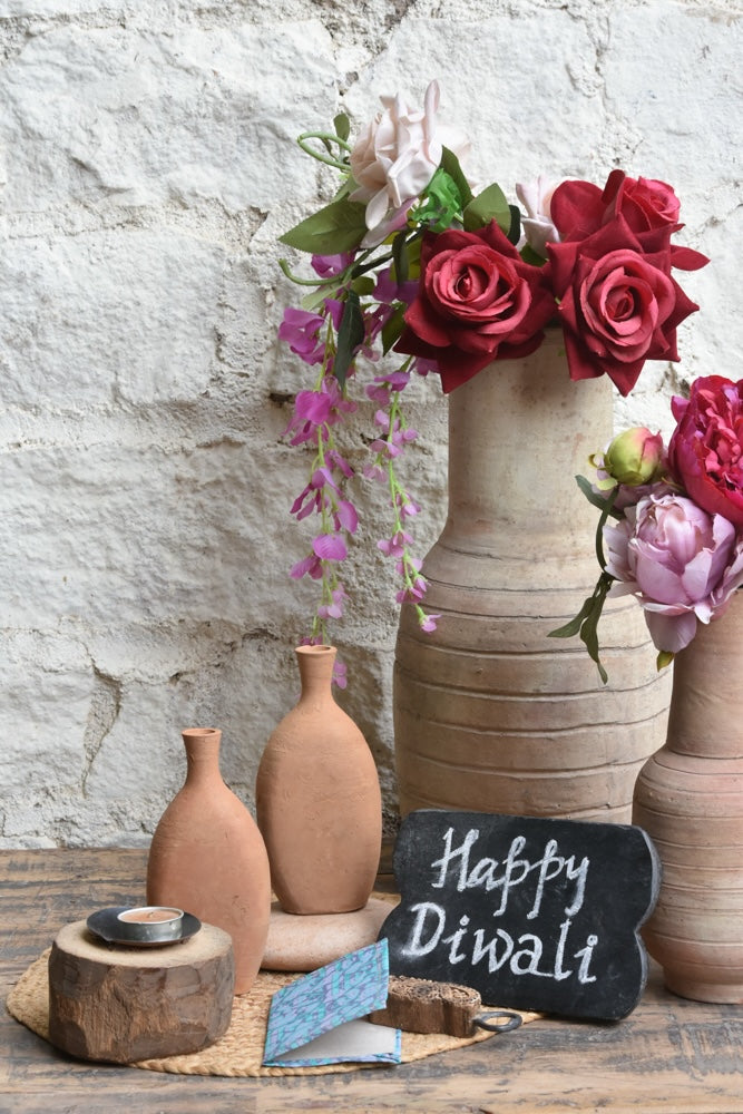 Ekaurr Rustic Charm Set curated artisan gift of an emblem chalkboard handcrafted candle holder reclaimed wood vases and decorative natural pebbles with complimentary greeting card, earthy sustainable gifting for home ambience and rustic-inspired occasions