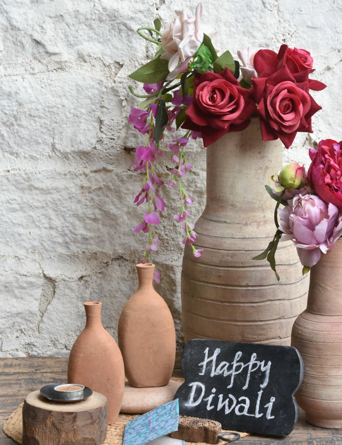 Ekaurr Rustic Charm Set curated artisan gift of an emblem chalkboard handcrafted candle holder reclaimed wood vases and decorative natural pebbles with complimentary greeting card, earthy sustainable gifting for home ambience and rustic-inspired occasions