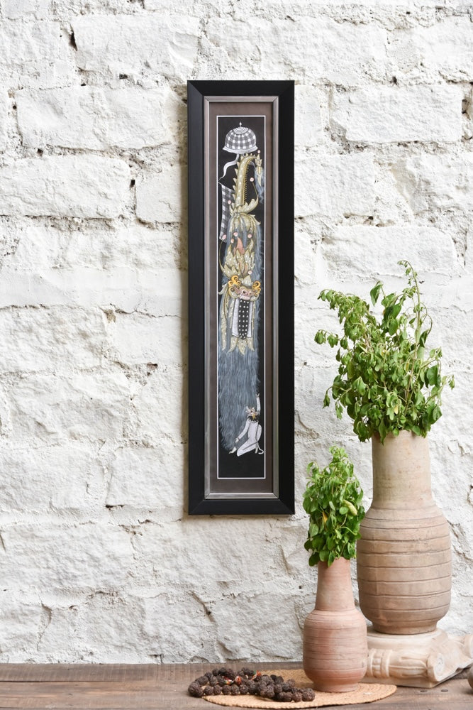 Ekaurr Sacred Encounter wall art depicting a devotional or spiritual meeting of sacred figures in warm traditional tones, handcrafted spiritual home decor for altars living rooms and meditative interior spaces