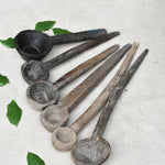 Ekaurr Sacred Flame Wooden Spoons set of 3 close detail showing the carved flame handle form and natural wood grain finish