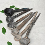 Ekaurr Sacred Flame Wooden Spoons set of 3 close detail showing the carved flame handle form and natural wood grain finish