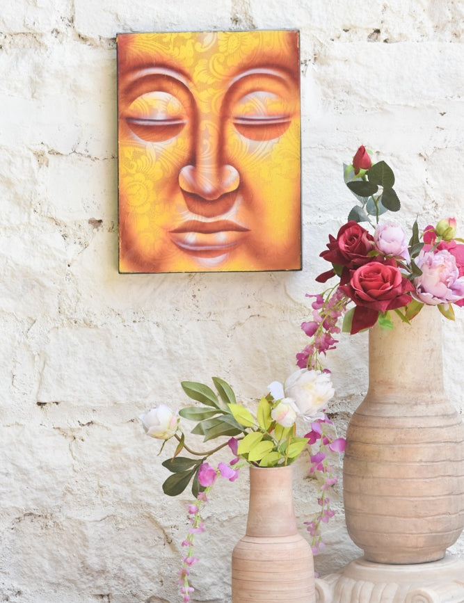 Ekaurr Sacred Hues Buddha Painting set of 2 original artworks depicting Buddha in vibrant sacred colour tones, handcrafted wall art pair for meditation corners living rooms and spiritual home decor