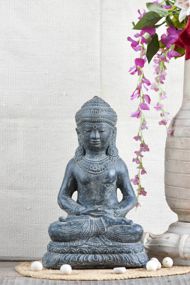 Ekaurr Sacred Poise Buddha handcrafted ceramic figurine in an upright balanced stance, artisan spiritual home decor sculpture for meditation or living spaces