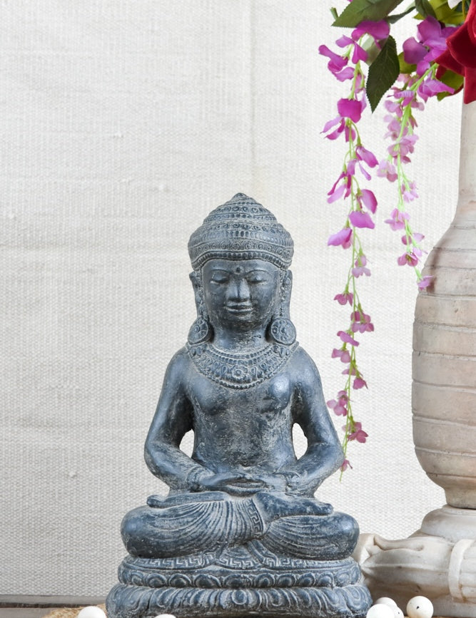 Ekaurr Sacred Poise Buddha handcrafted ceramic figurine in an upright balanced stance, artisan spiritual home decor sculpture for meditation or living spaces