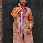 Ekaurr BIGDI Saffron Elegance Coat cotton quilted reversible coat in warm saffron with an elegant structured form, artisan slow fashion outerwear for women from the BIGDI Blazers Coats and Robes collection