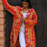 Ekaurr BIGDI Scarlet and Sun Coat cotton quilted reversible coat in a bold pairing of deep scarlet and warm sunny yellow, artisan slow fashion outerwear for women from the BIGDI Blazers Coats and Robes collection