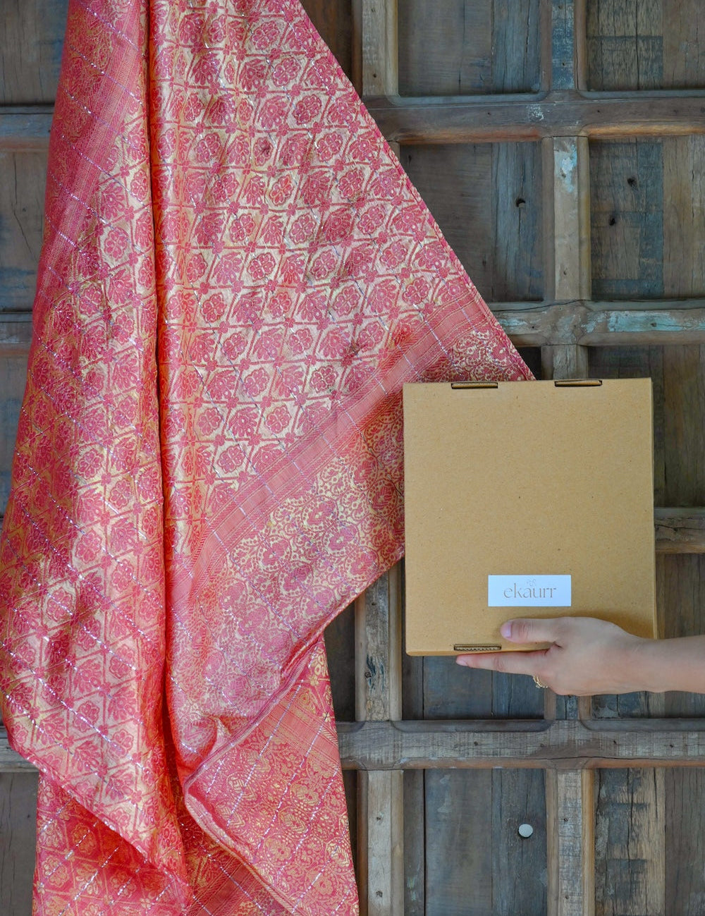 Ekaurr Scarlet Aura Scarf handcrafted lightweight fabric scarf in vibrant scarlet with an aura-like radiant tonal finish, artisan Indian textile accessory for everyday and festive styling and gifting