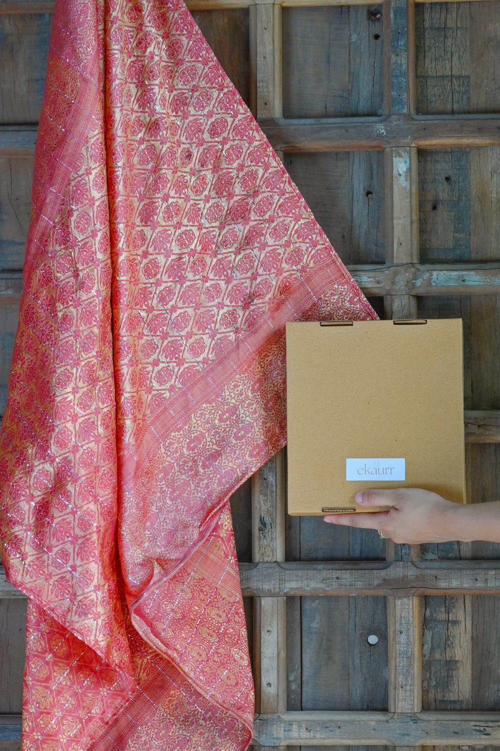 Ekaurr Scarlet Aura Scarf handcrafted lightweight fabric scarf in vibrant scarlet with an aura-like radiant tonal finish, artisan Indian textile accessory for everyday and festive styling and gifting
