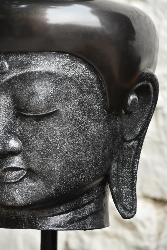 Ekaurr Serene Presence Buddha Head Sculpture side profile showing carved facial detail and serene expression in natural stone finish