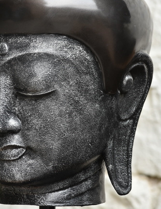 Ekaurr Serene Presence Buddha Head Sculpture side profile showing carved facial detail and serene expression in natural stone finish