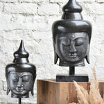 Ekaurr Serene Presence Buddha Head Sculpture in smooth stone finish with calm meditative expression, available in Small and Medium sizes for shelves altars and meditation corners