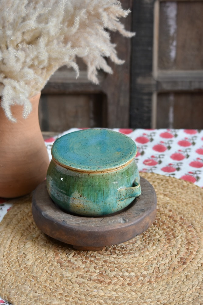 Ekaurr Serving Bowl with Lid and Spoon Holder handmade ceramic serving bowl with removable lid and integrated spoon rest in organic glaze, artisan kitchen essential for dining and functional table styling
