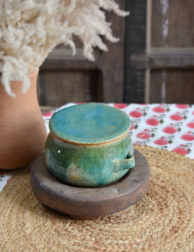 Ekaurr Serving Bowl with Lid and Spoon Holder handmade ceramic serving bowl with removable lid and integrated spoon rest in organic glaze, artisan kitchen essential for dining and functional table styling