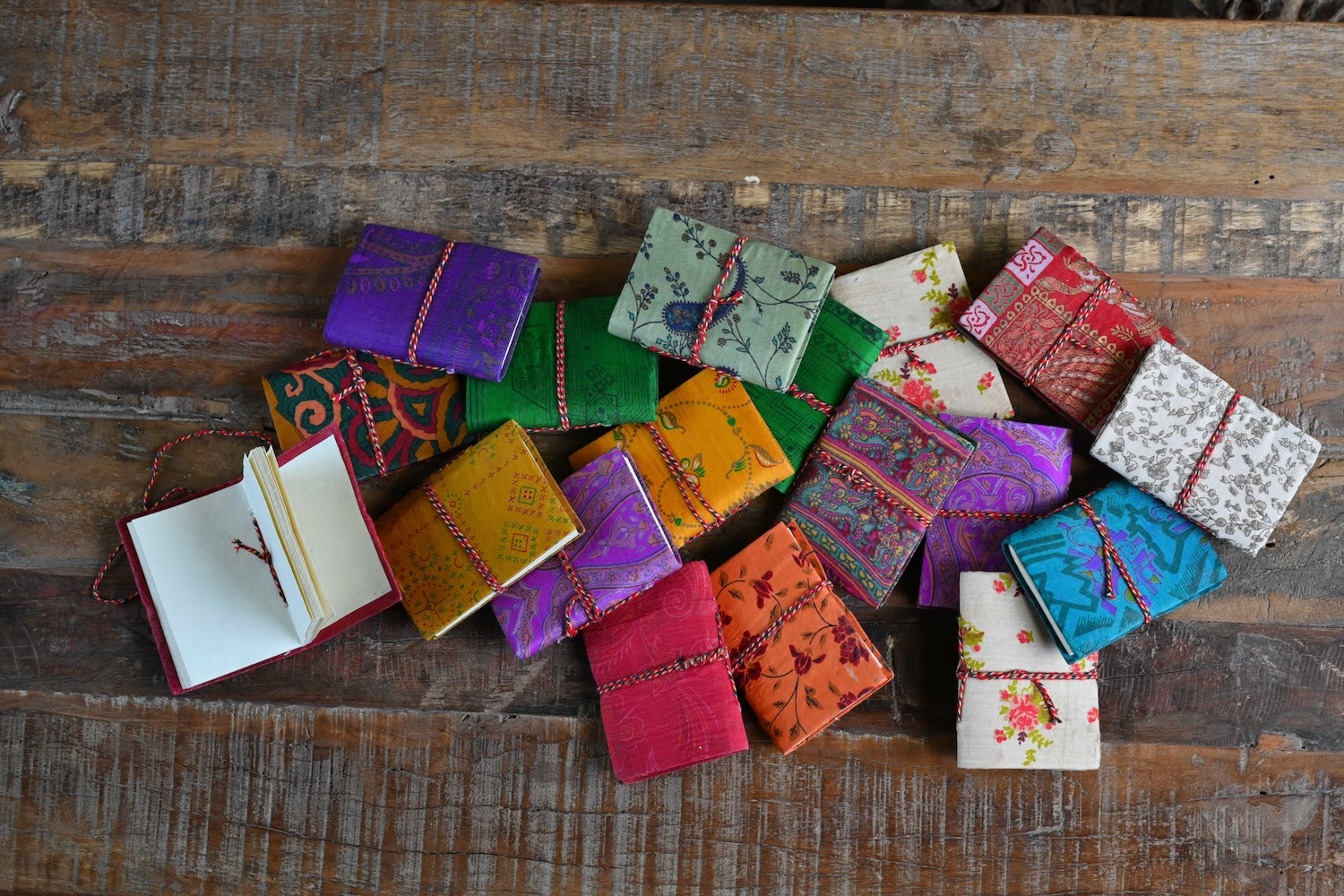 Ekaurr Set of 10 Mini Diaries handcrafted artisan pocket-sized paper diaries with fabric or printed covers in assorted designs, sustainable stationery gifting set for notes journaling and conscious everyday use