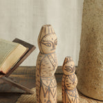 Ekaurr Set of 2 Burnt Wood Dolls handcrafted mother and daughter pair from reclaimed wood using hot needle etching technique, rustic artisan figurines for living room corners and home decor