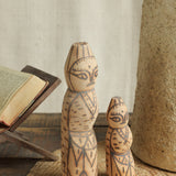 Ekaurr Set of 2 Burnt Wood Dolls handcrafted mother and daughter pair from reclaimed wood using hot needle etching technique, rustic artisan figurines for living room corners and home decor