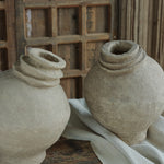 Ekaurr Set of 2 Paper Mache Dancing Pots in Earthy Finish side angle view showing sculptural silhouette and organic texture handmade sustainable decor