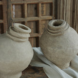 Ekaurr Set of 2 Paper Mache Dancing Pots in Earthy Finish side angle view showing sculptural silhouette and organic texture handmade sustainable decor